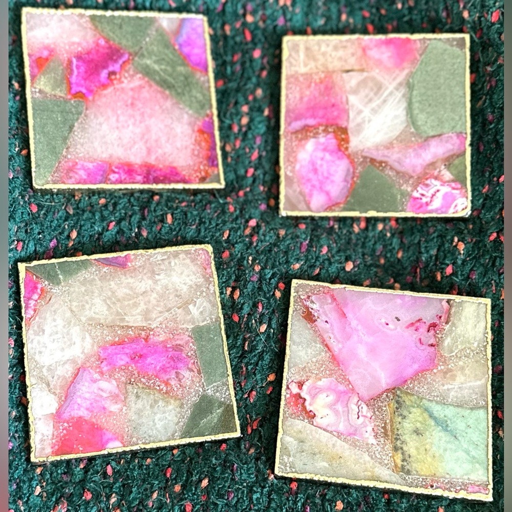 Anthropologie Composite Agate Gilded Coasters Set of 7 NWT